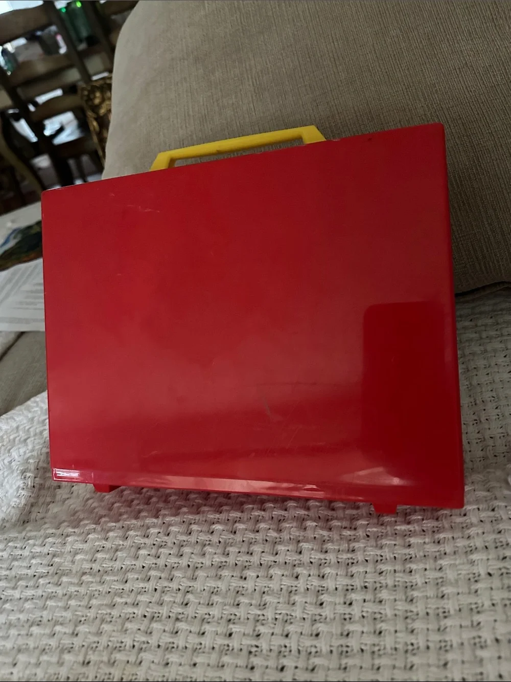 Vintage Fisher-Price Red, Yellow and White Toy TV with Storyboard Screen